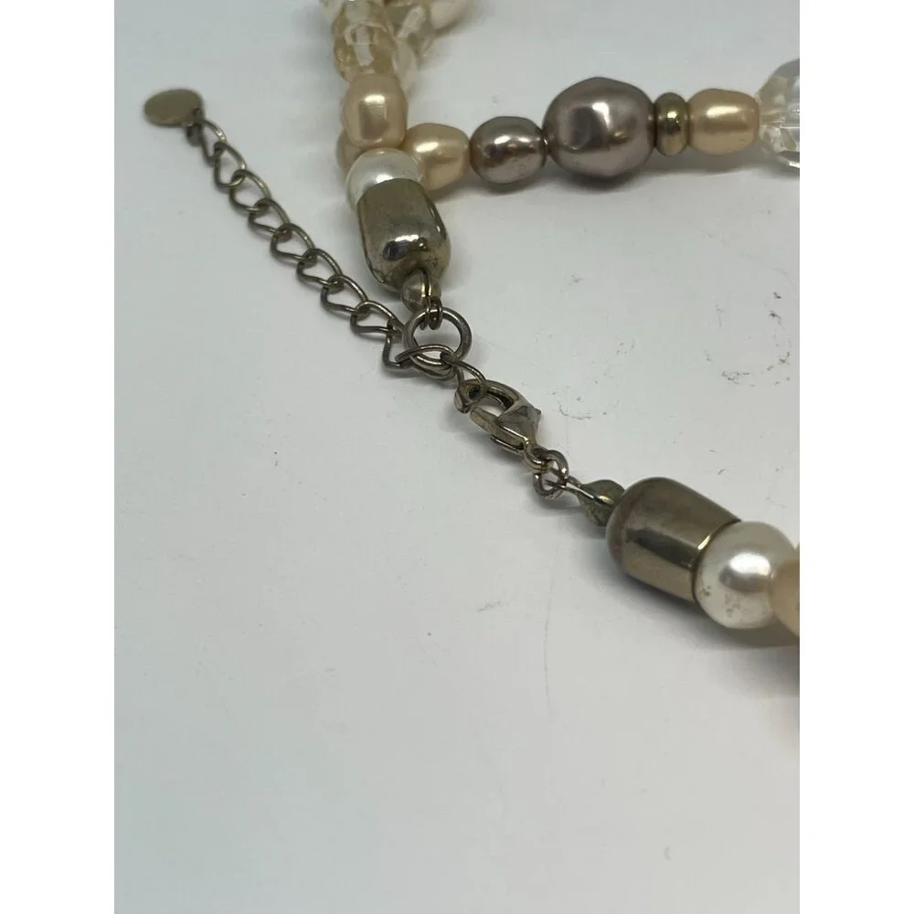 Lauren Conrad Neutral Multi Strand Faux Pearl Beaded Adjustable Necklace Choker - Picture 4 of 5